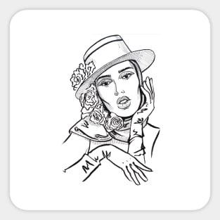 Fashion illustration Girl Flower Hat Sticker